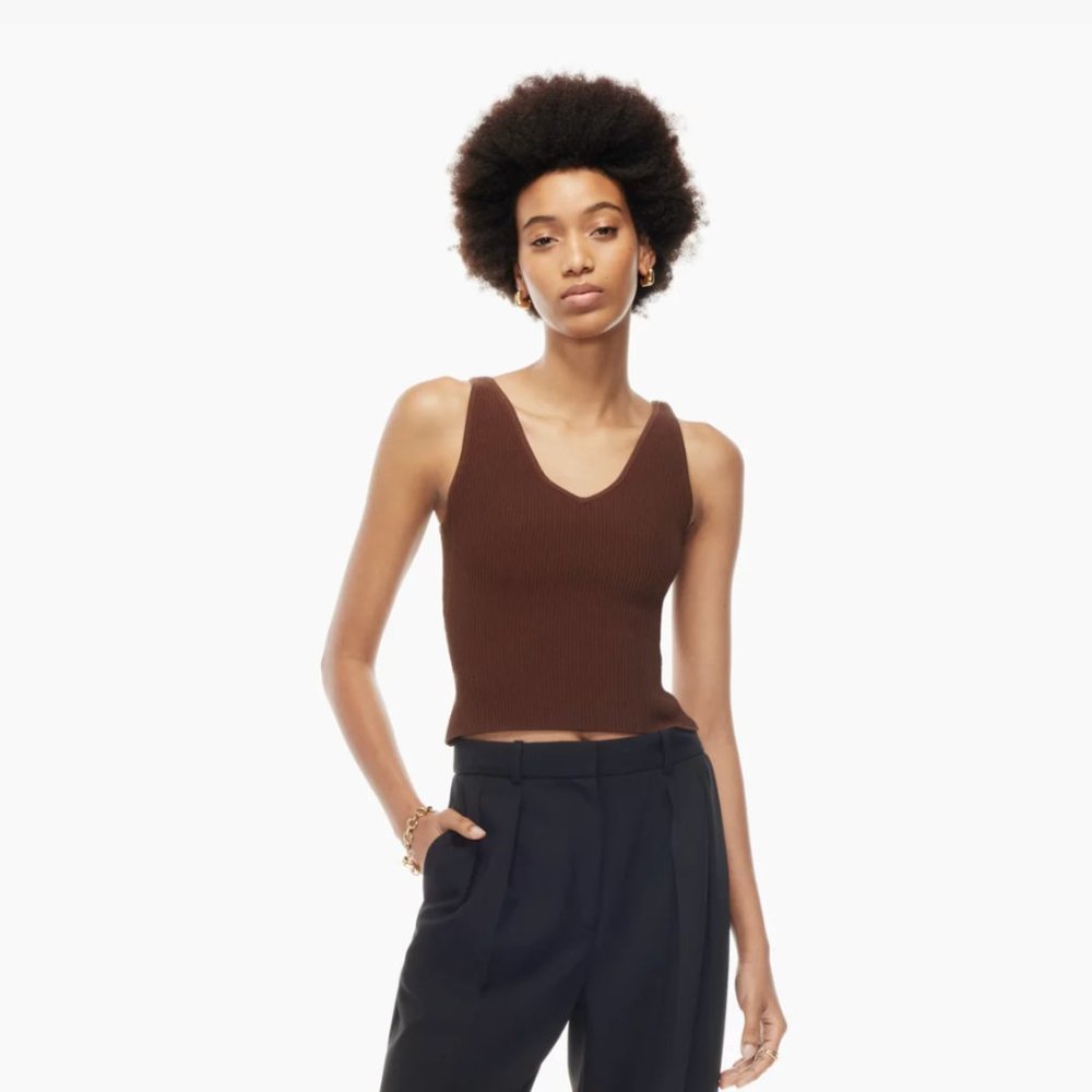 Aritzia | Babaton Sculpt Knit Double V Tank (Coffee Bean/Brown)